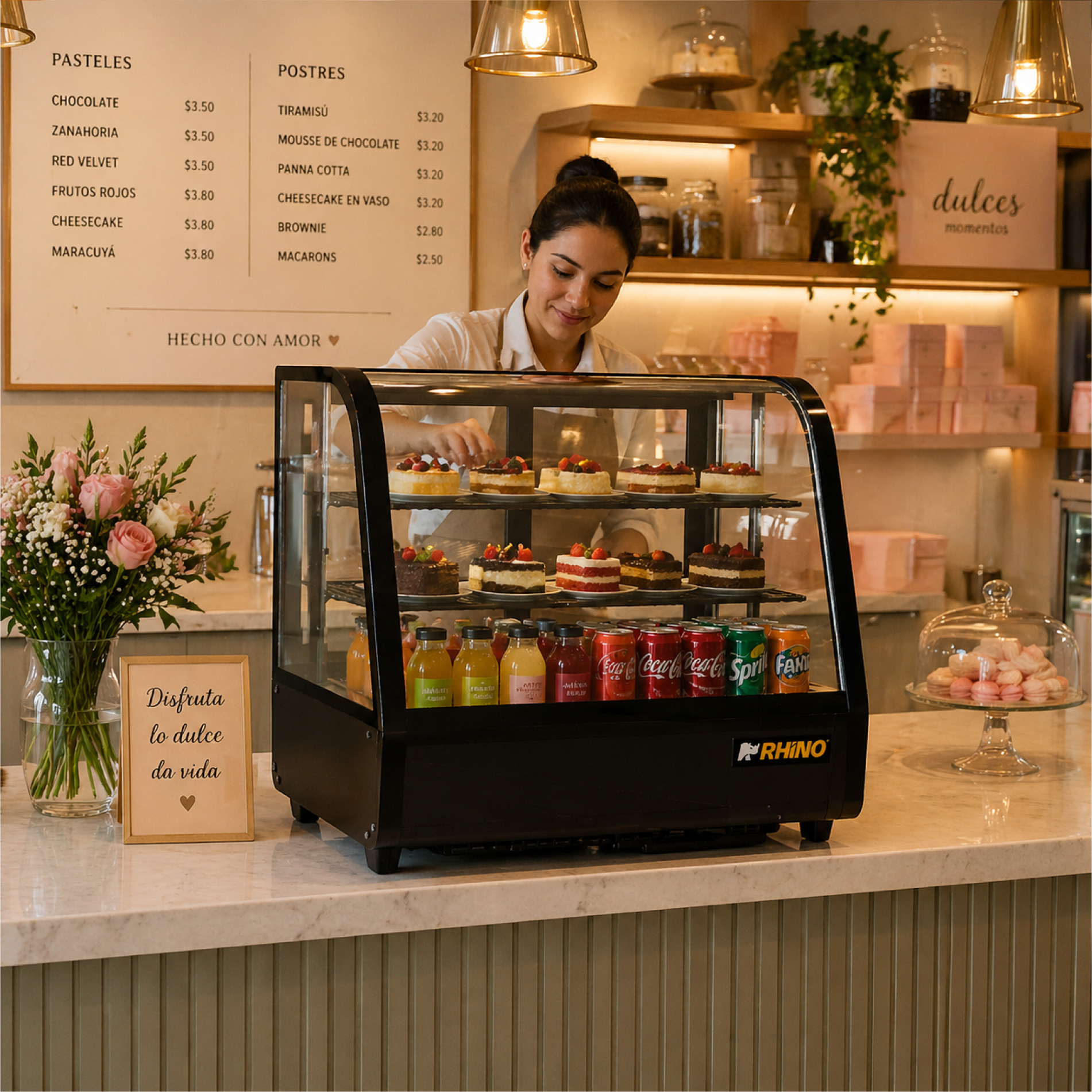 Vitrina refrigerada para exhibición de postres y pasteles